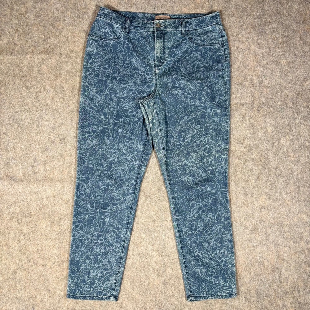 Chico's Ankle Jeans Women 1.5 Blue Floral Filigree Stretch Denim *READ